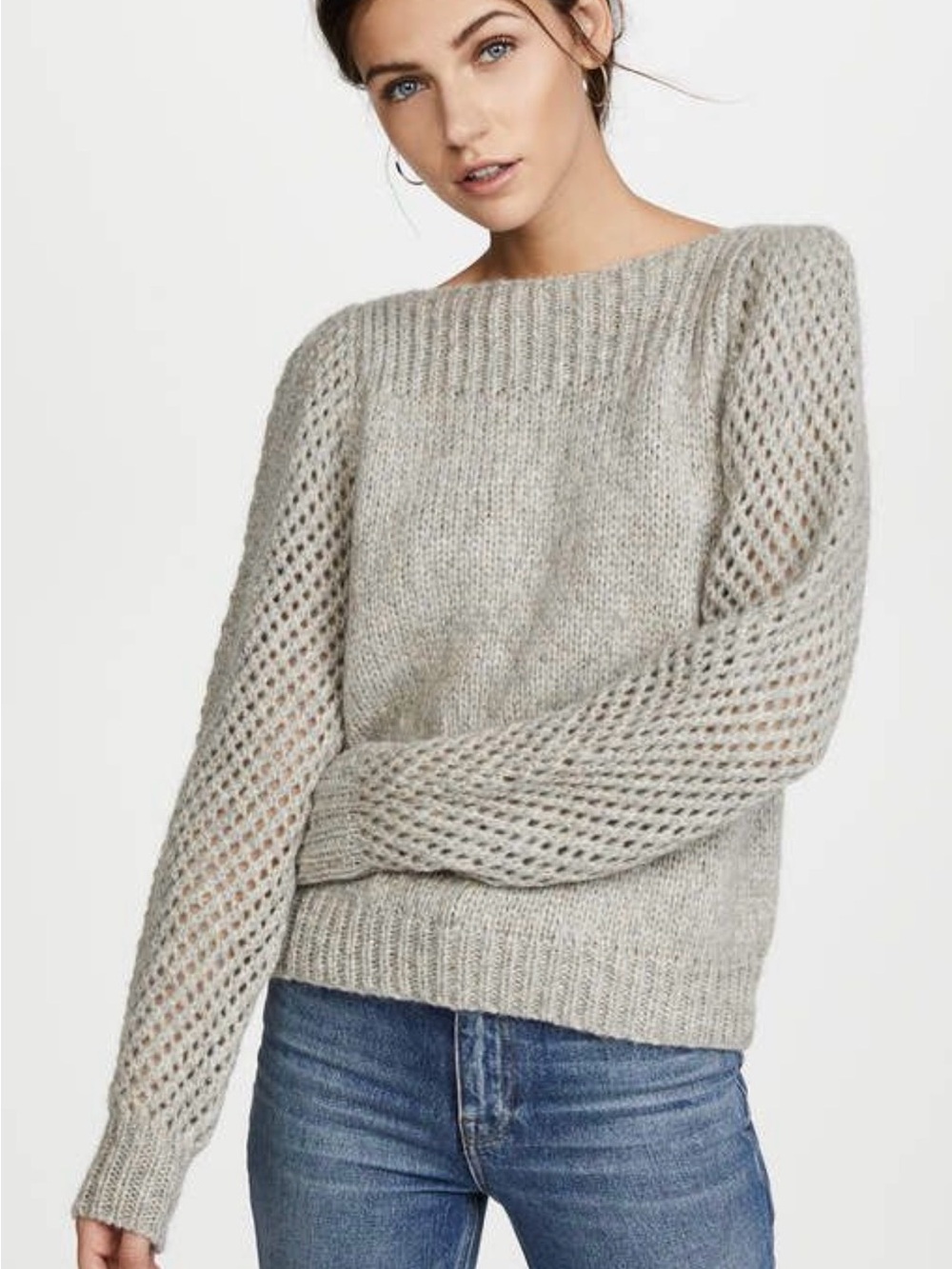 LoveShackFancy Rosie Baby Alpaca Open Knit Puff Sleeve Sweater